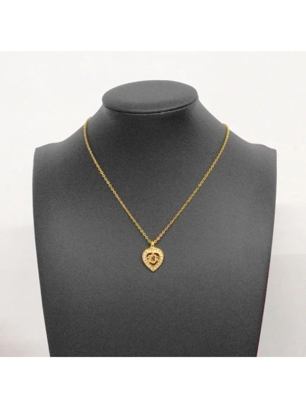 Dior Necklace Emblem Heart Motif Gold Plated Line Stone - Picture 7 of 8